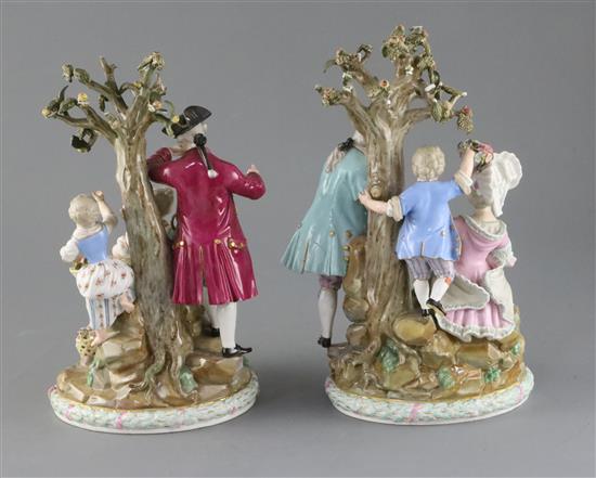 A pair of Meissen groups, late 19th century, H.26.5cm and 25cm, some losses